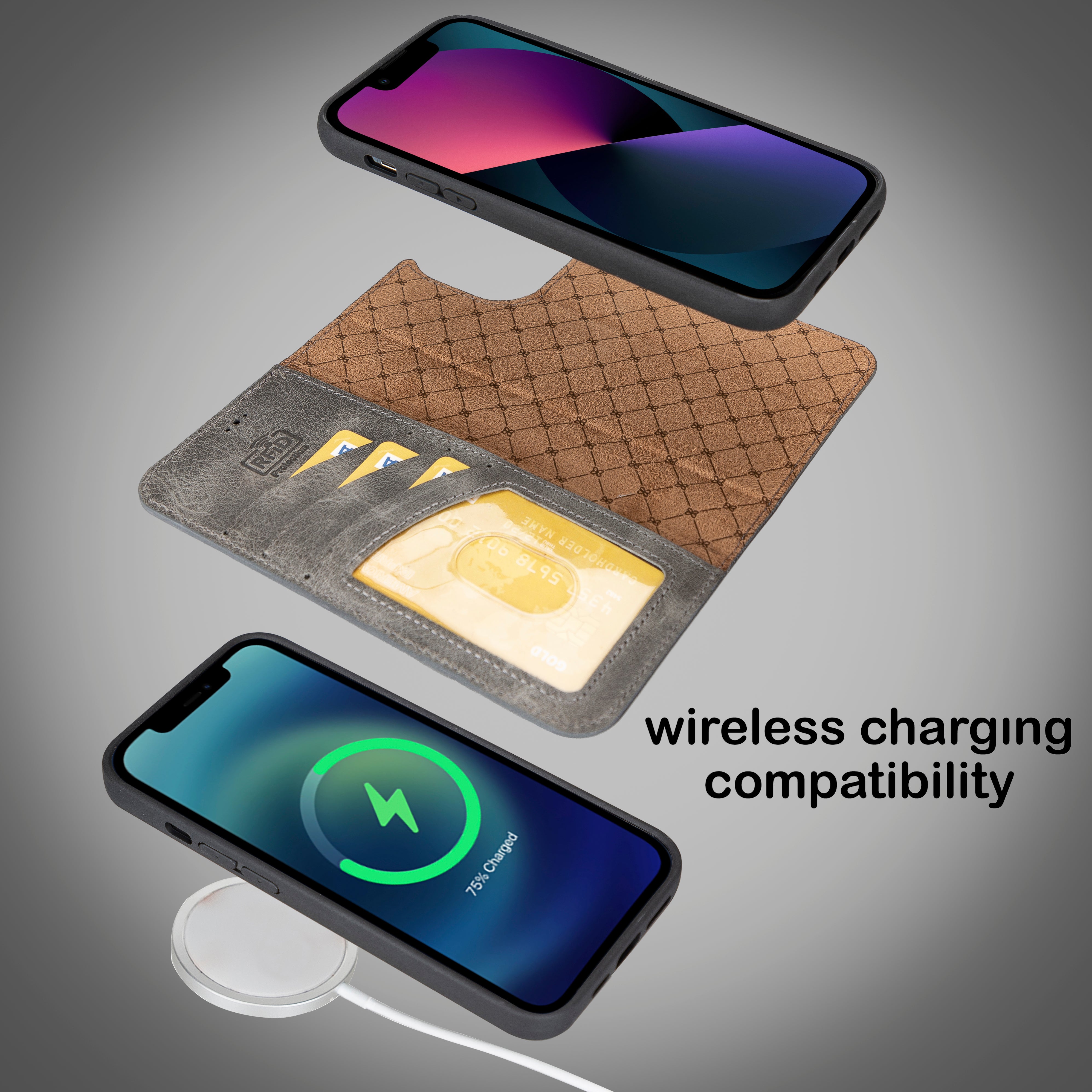 Étui portefeuille amovible en cuir véritable pour iPhone 14 Pro Max (6,7")