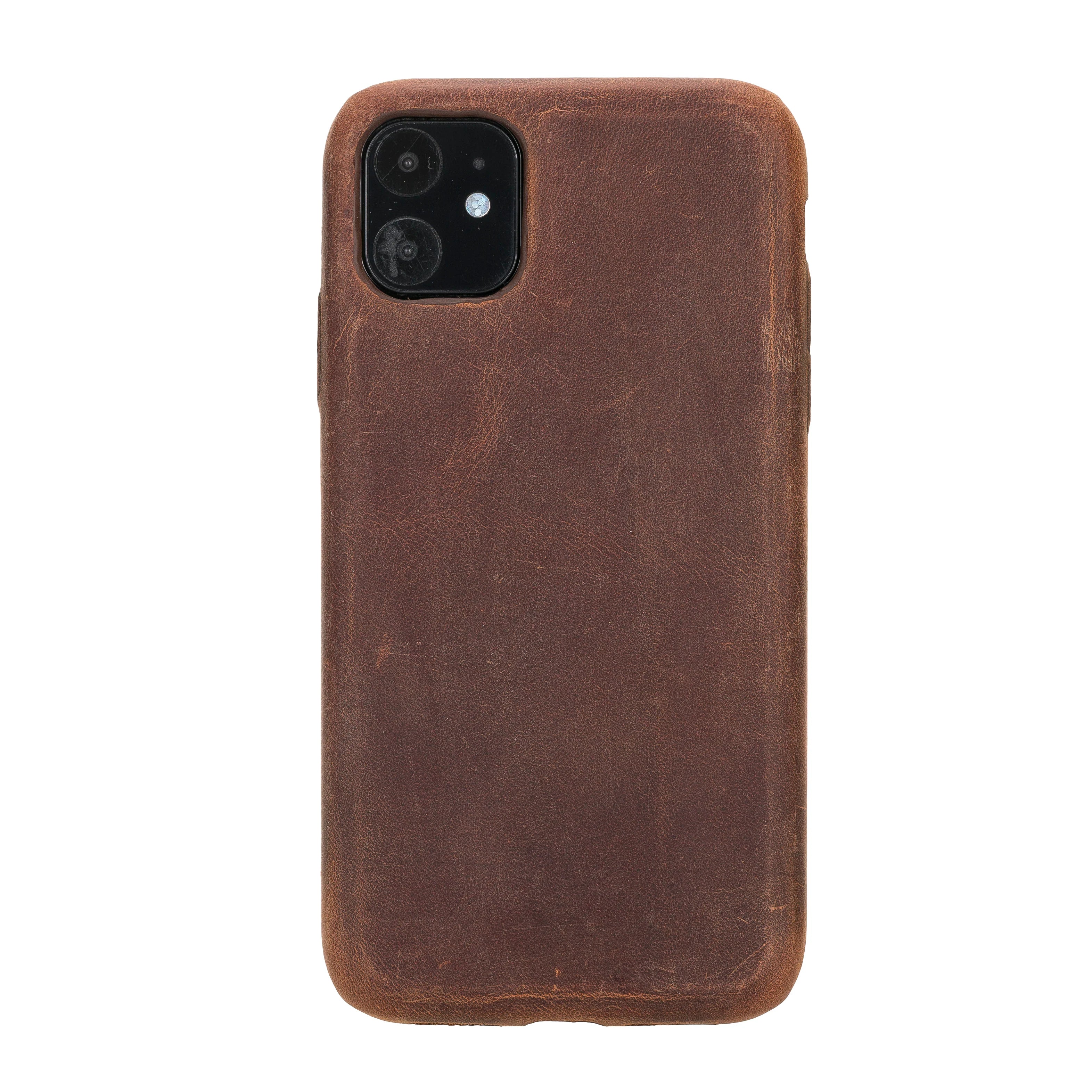 Brown leather phone case on a white background