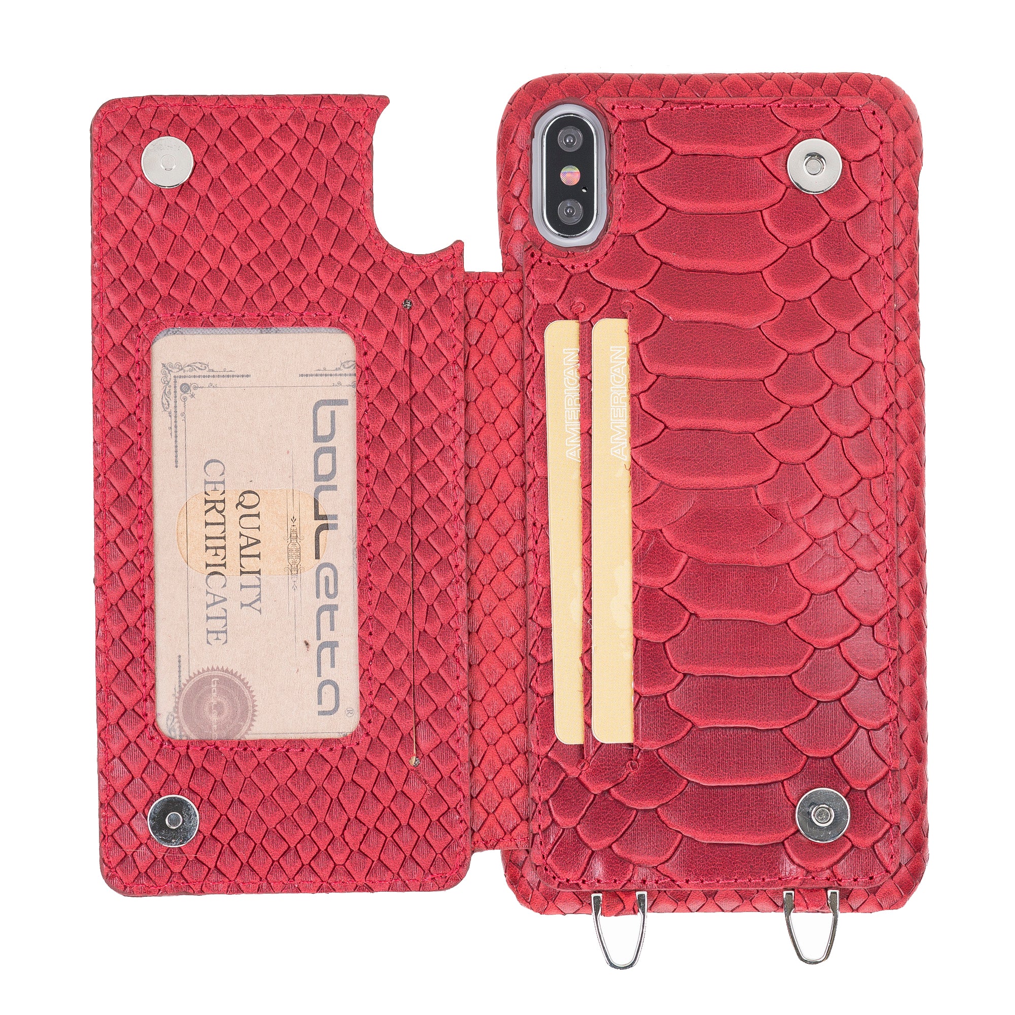 iPhone X Series Genuine Leather Flex Cover Card Holder Back Cover with Hand Strap