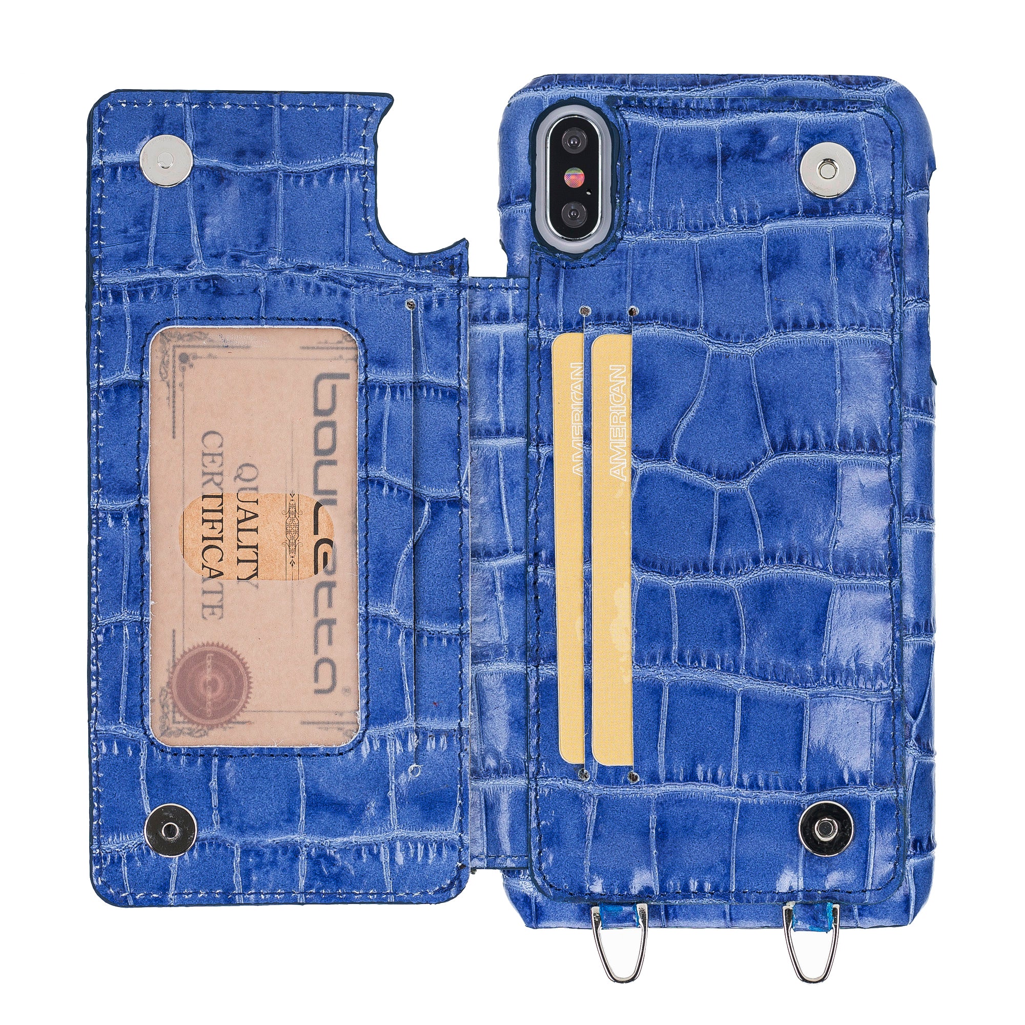 iPhone X Series Genuine Leather Flex Cover Card Holder Back Cover with Hand Strap