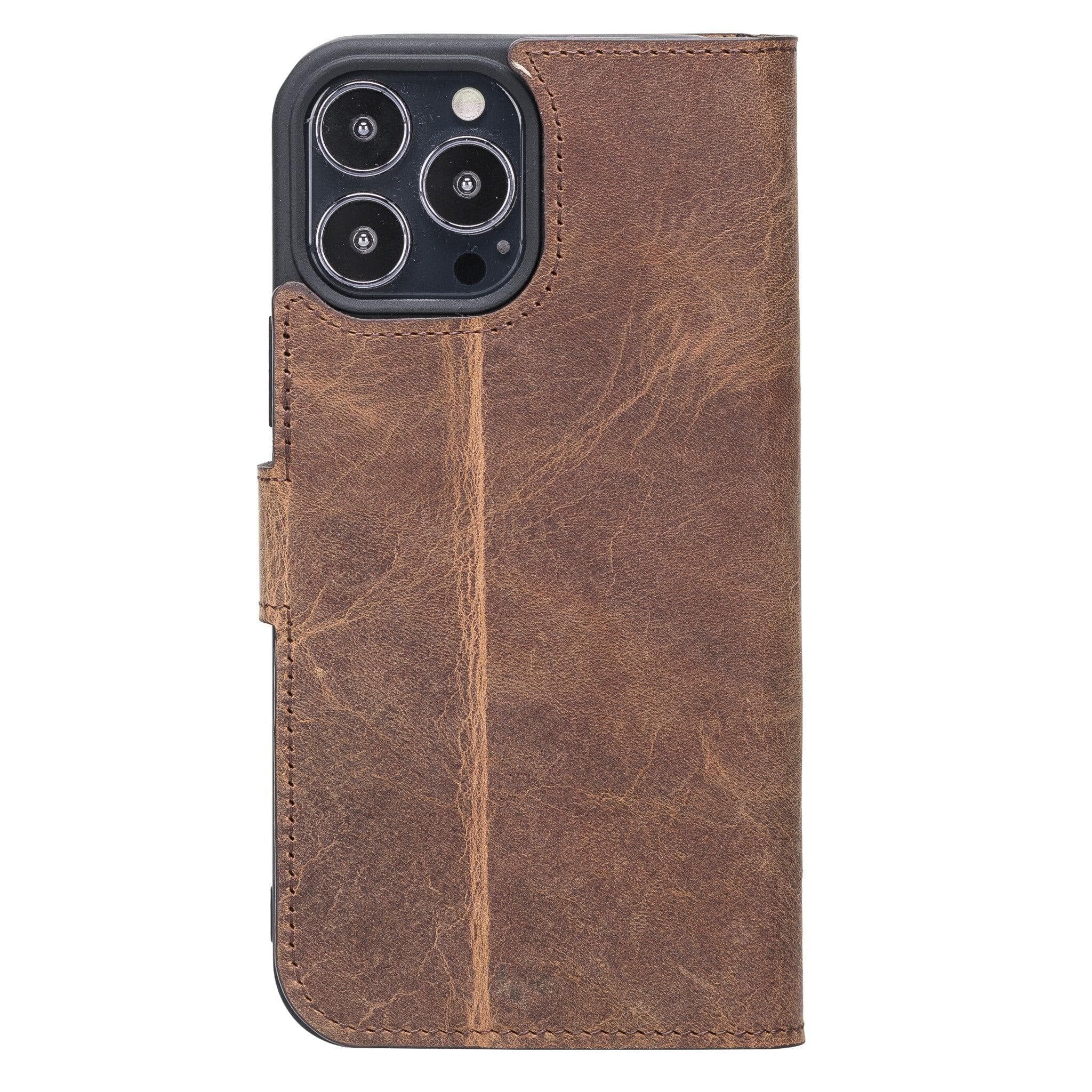 Étui portefeuille non détachable en cuir véritable pour iPhone 13