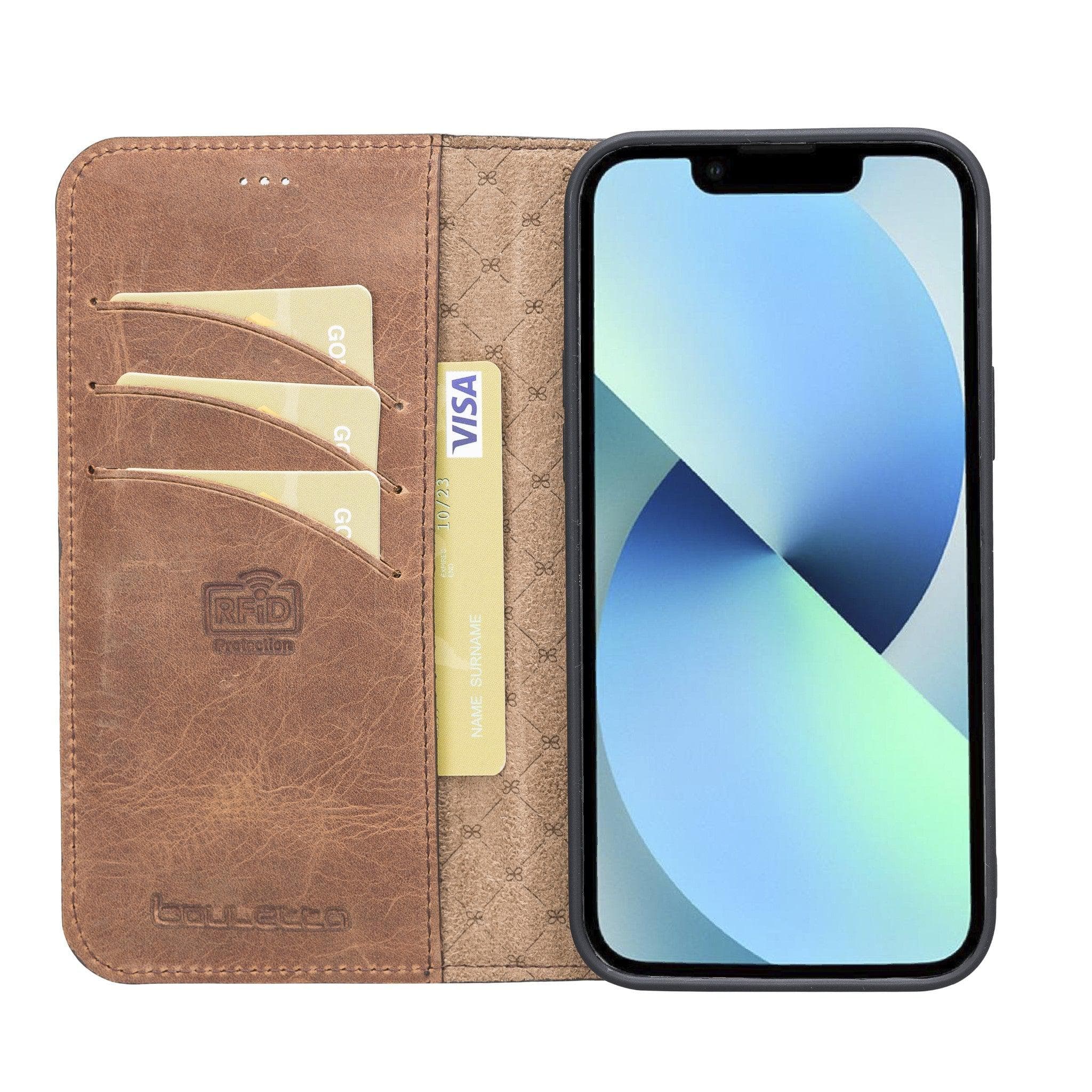 Étui portefeuille non détachable en cuir véritable pour iPhone 13