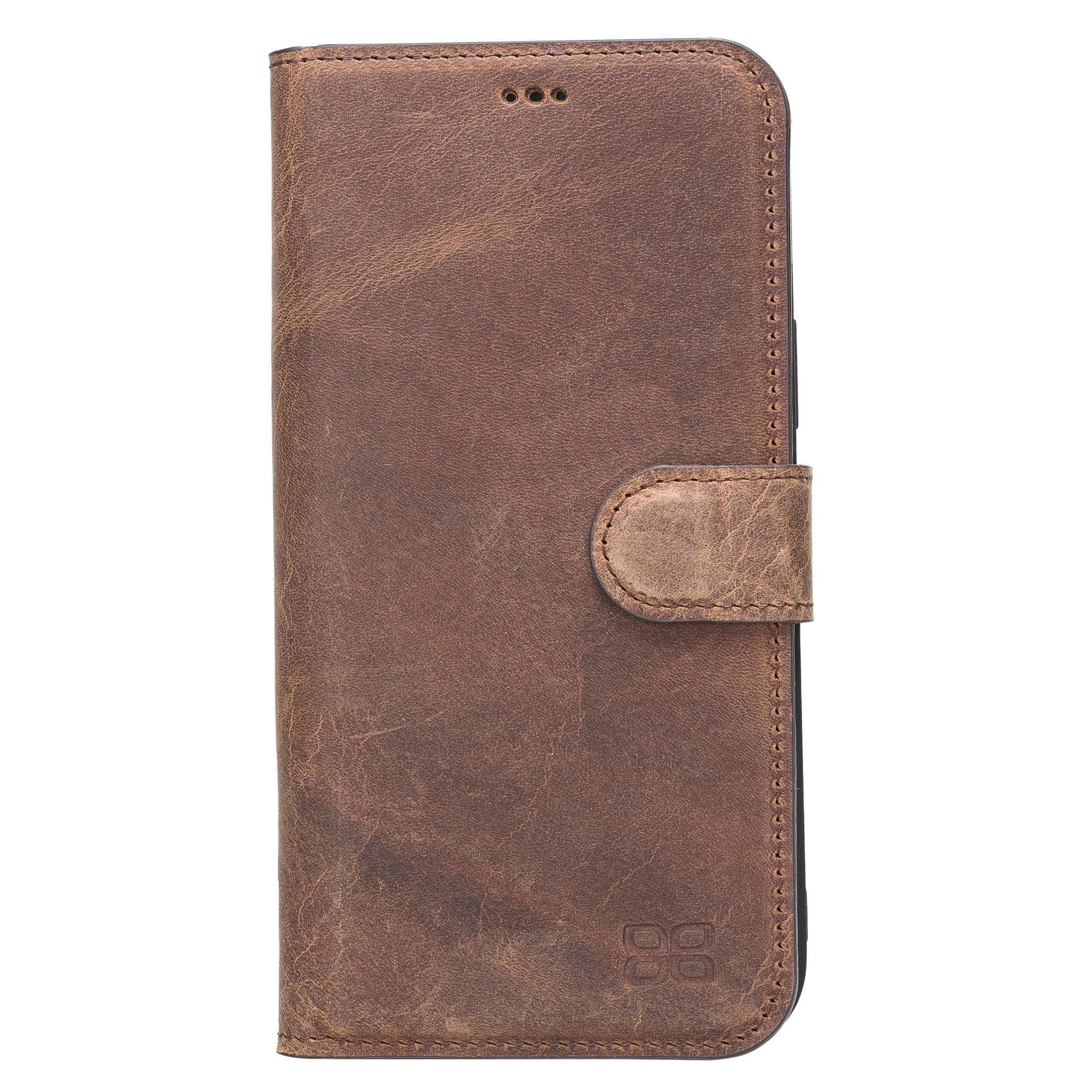 Étui portefeuille non détachable en cuir véritable pour iPhone 13