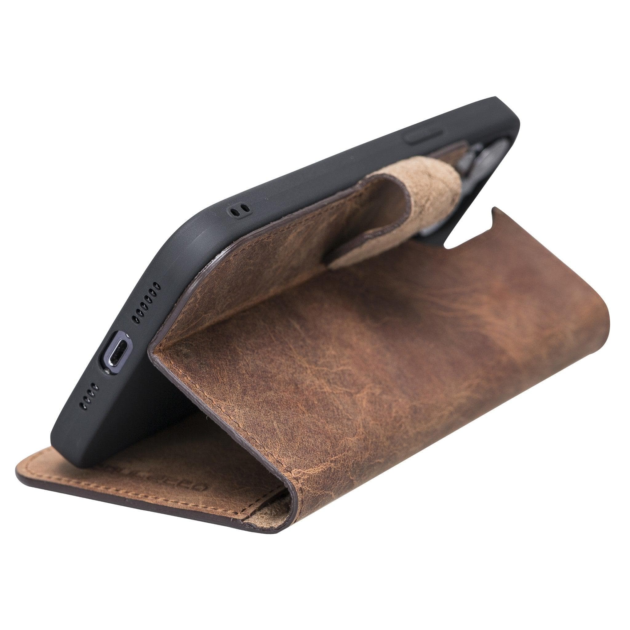 Étui portefeuille non détachable en cuir véritable pour iPhone 13