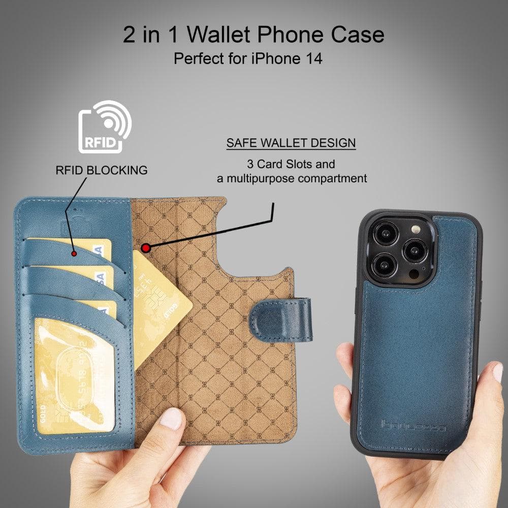 Étui portefeuille amovible en cuir véritable pour iPhone 14 Pro Max (6,7")