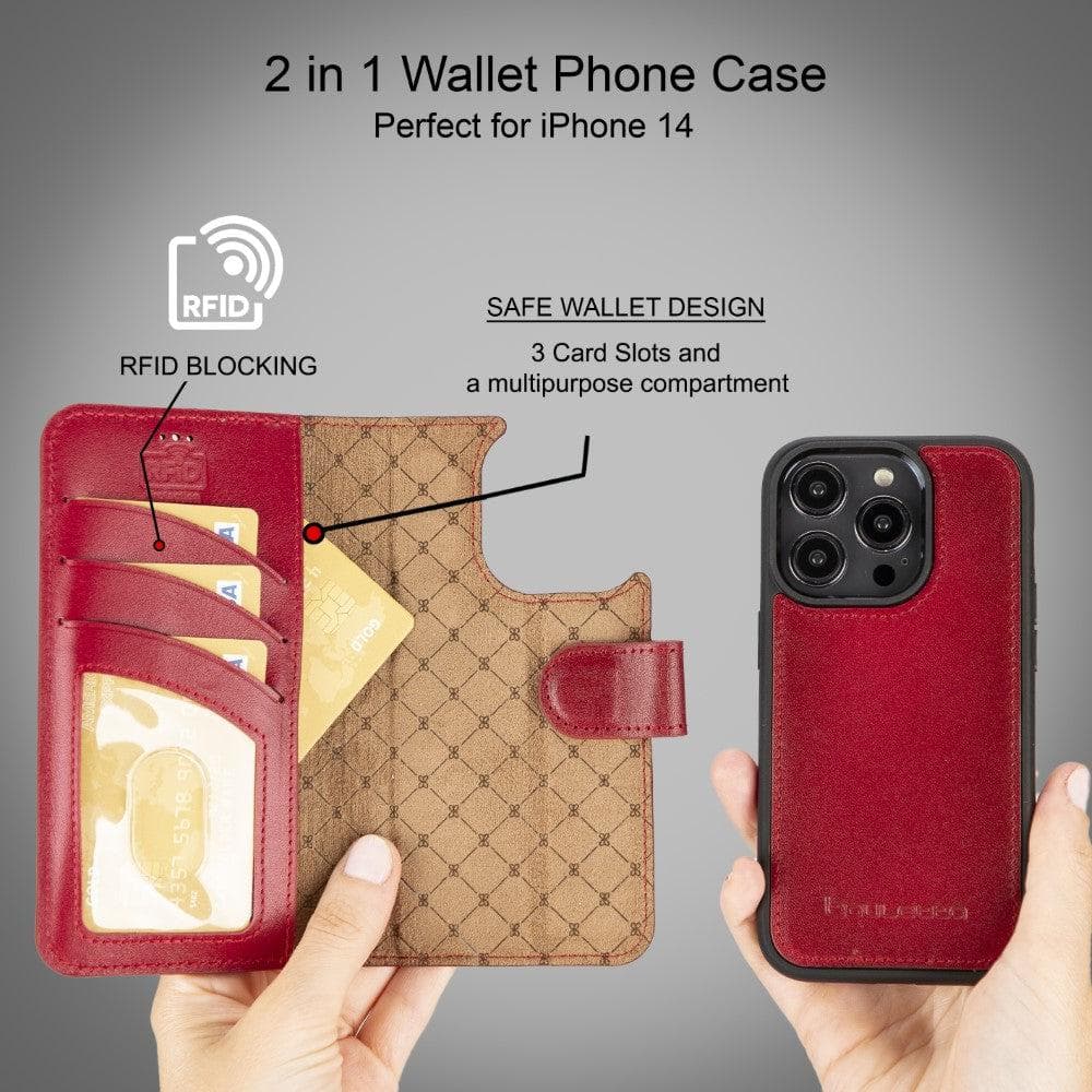 Étui portefeuille amovible en cuir véritable pour iPhone 14 Pro Max (6,7")