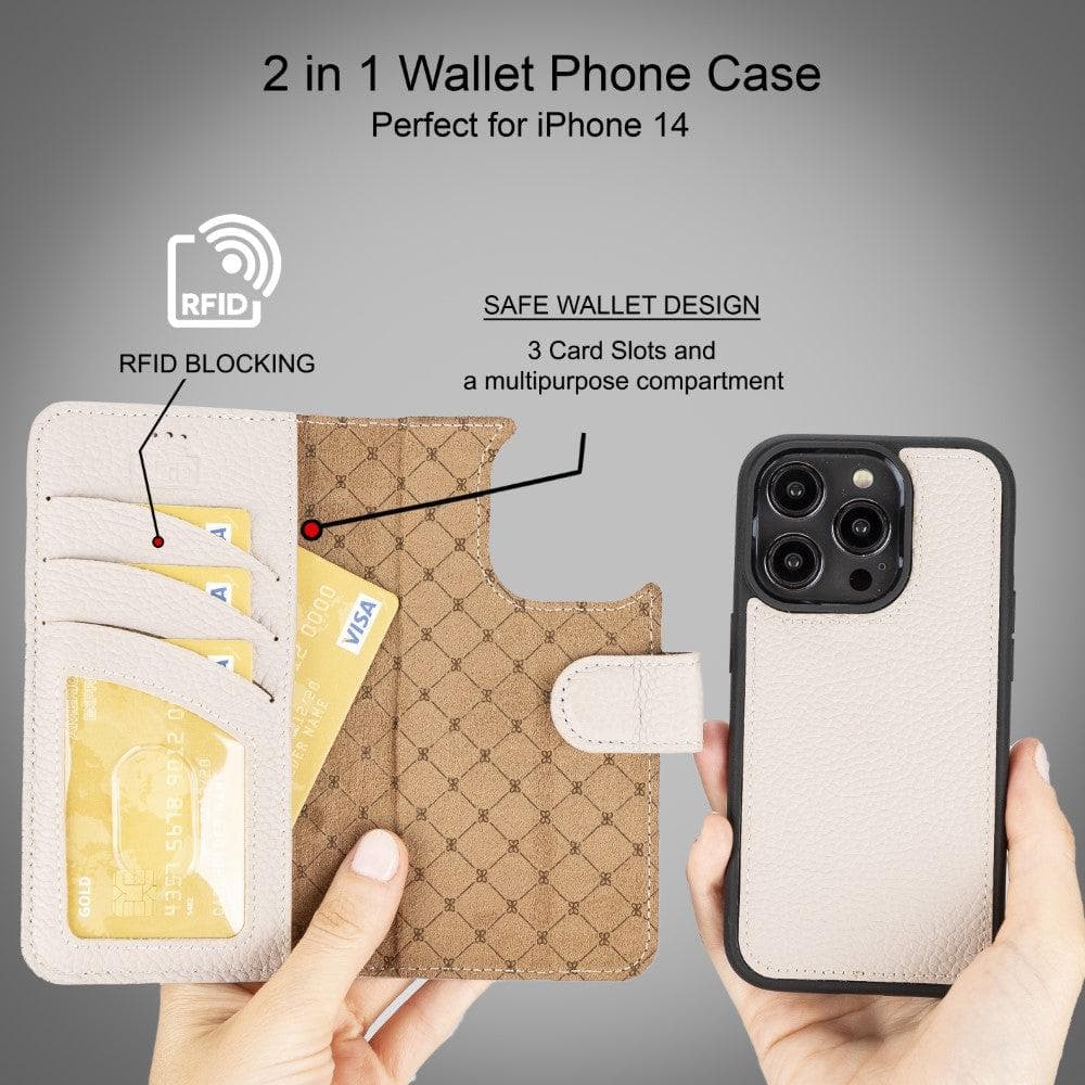 Étui portefeuille amovible en cuir véritable pour iPhone 14 Pro Max (6,7")