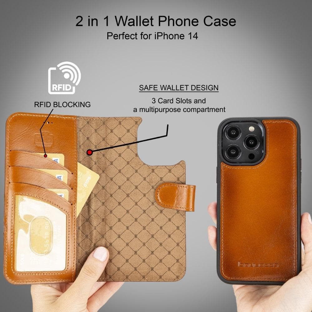 Étui portefeuille amovible en cuir véritable pour iPhone 14 Pro Max (6,7")