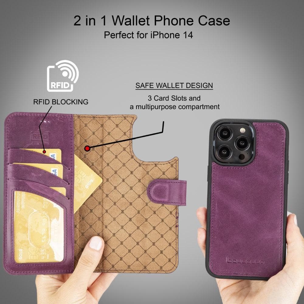 Étui portefeuille amovible en cuir véritable pour iPhone 14 Pro Max (6,7")