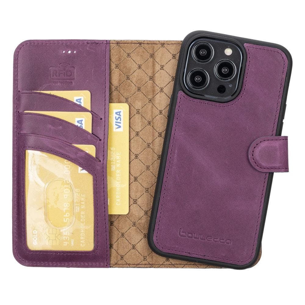 Étui portefeuille amovible en cuir véritable pour iPhone 14 Pro Max (6,7")