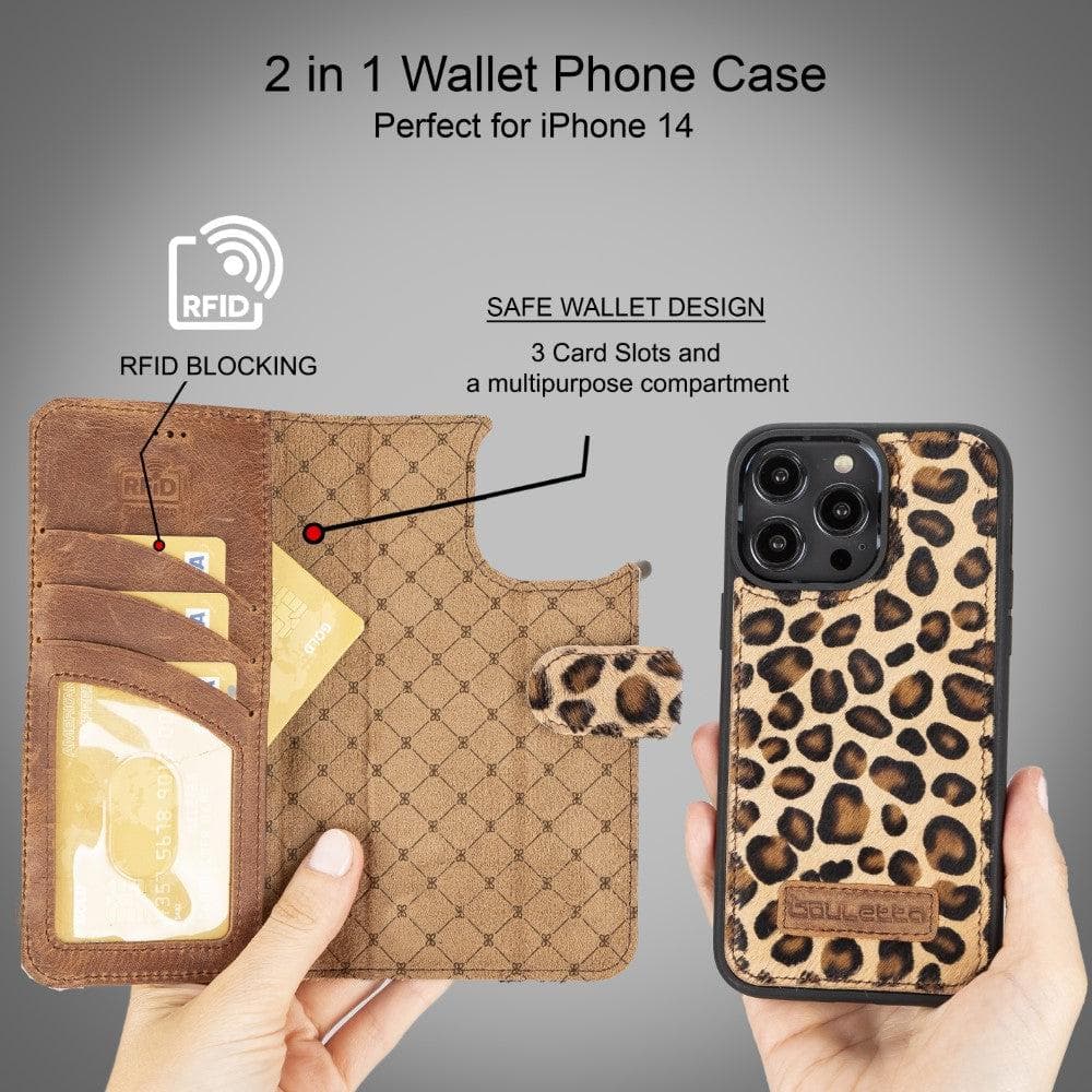 Étui portefeuille amovible en cuir véritable pour iPhone 14 Pro Max (6,7")
