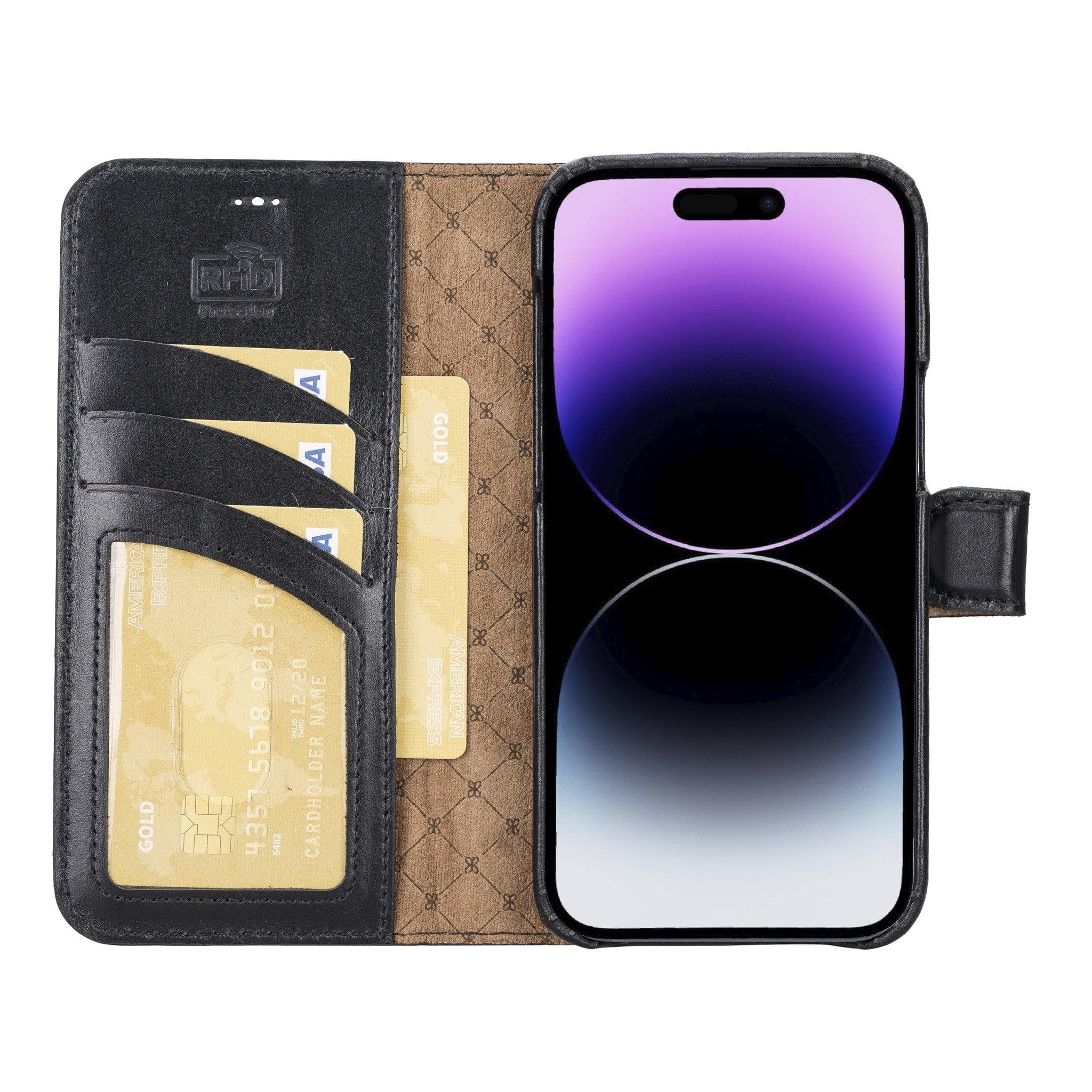 Étui portefeuille magique amovible en cuir véritable F360 pour iPhone 14 Pro Max (6,7")