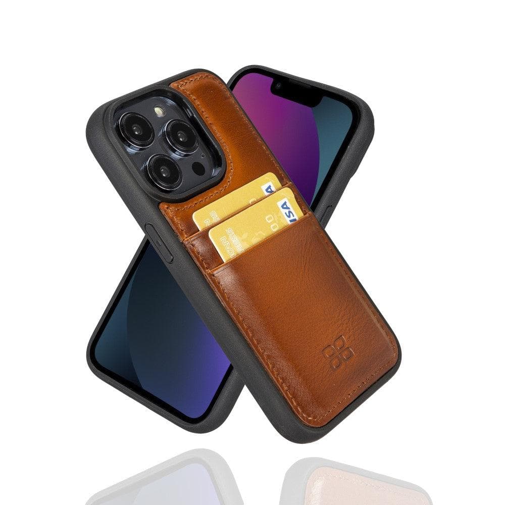 Étui arrière en cuir véritable à clipser pour iPhone 14 Pro (6,1") avec porte-cartes