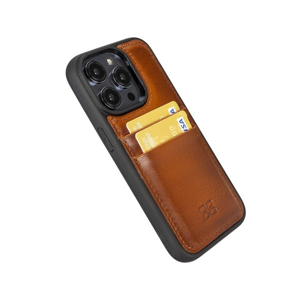 Étui arrière en cuir véritable à clipser pour iPhone 14 Pro (6,1") avec porte-cartes