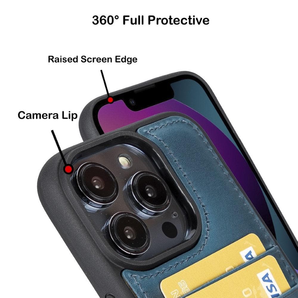 Étui arrière en cuir véritable à clipser pour iPhone 14 Pro (6,1") avec porte-cartes