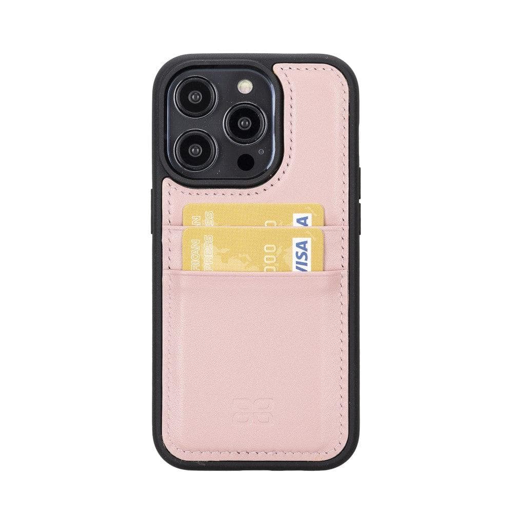 Étui arrière en cuir véritable à clipser pour iPhone 14 Pro (6,1") avec porte-cartes