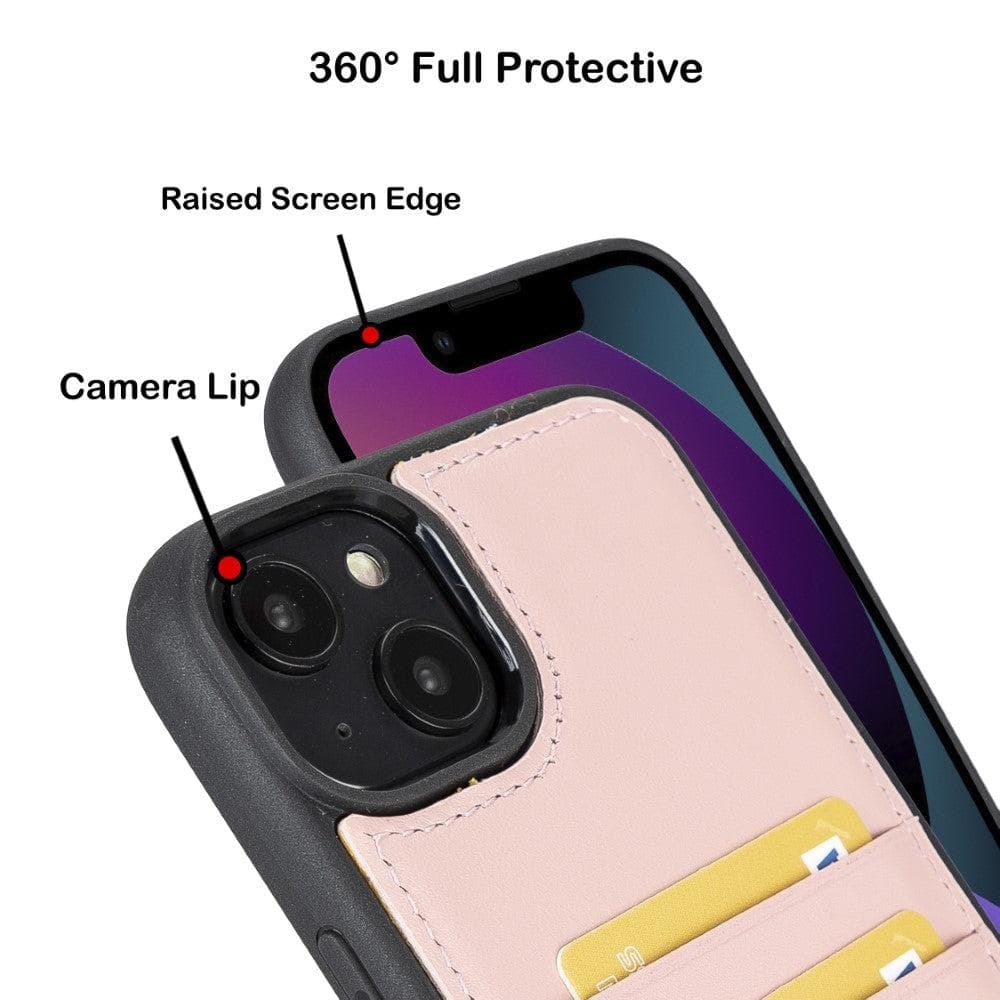Étui arrière en cuir véritable à clipser pour iPhone 14 Pro (6,1") avec porte-cartes