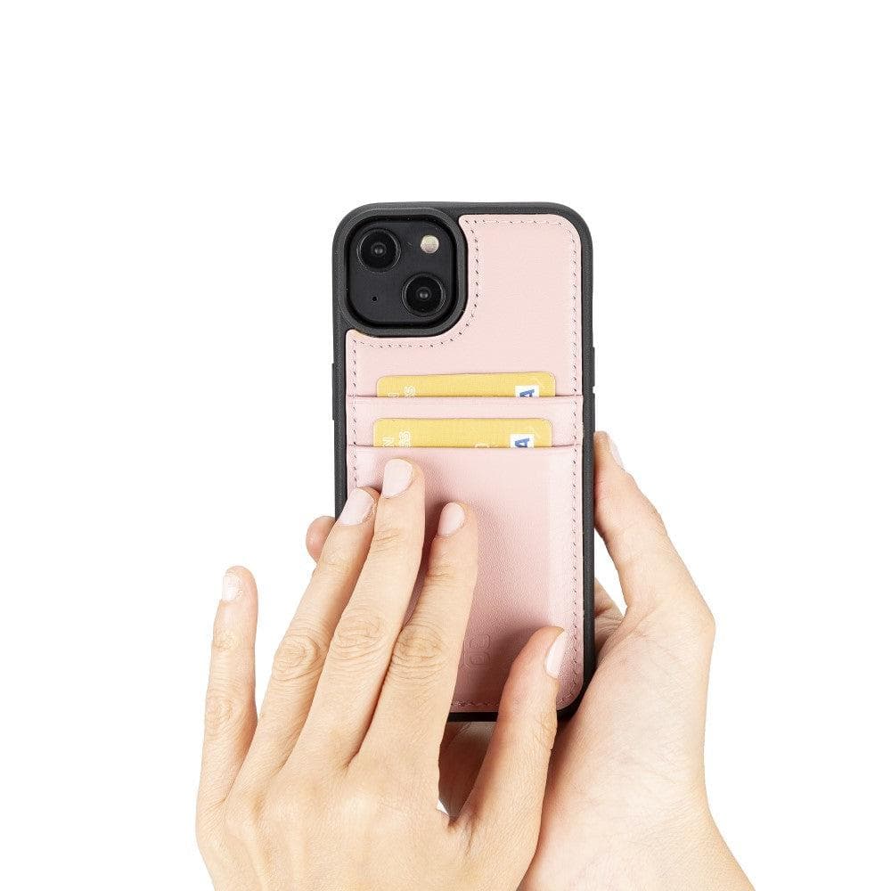 Étui arrière en cuir véritable à clipser pour iPhone 14 Pro (6,1") avec porte-cartes