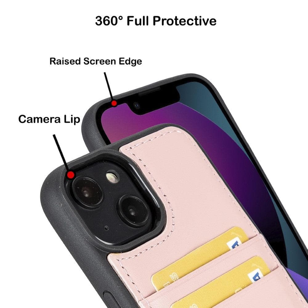 Étui arrière en cuir véritable à clipser pour iPhone 14 Pro (6,1") avec porte-cartes