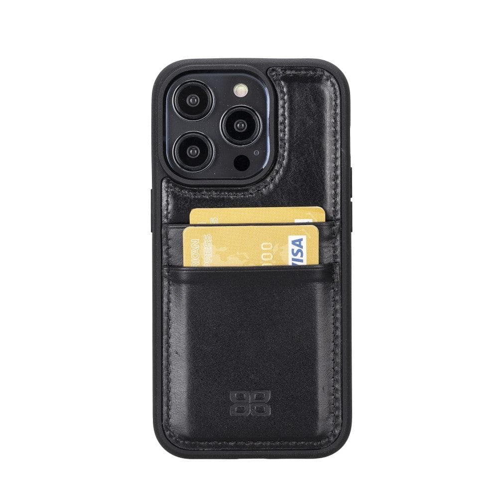Étui arrière en cuir véritable à clipser pour iPhone 14 Pro (6,1") avec porte-cartes