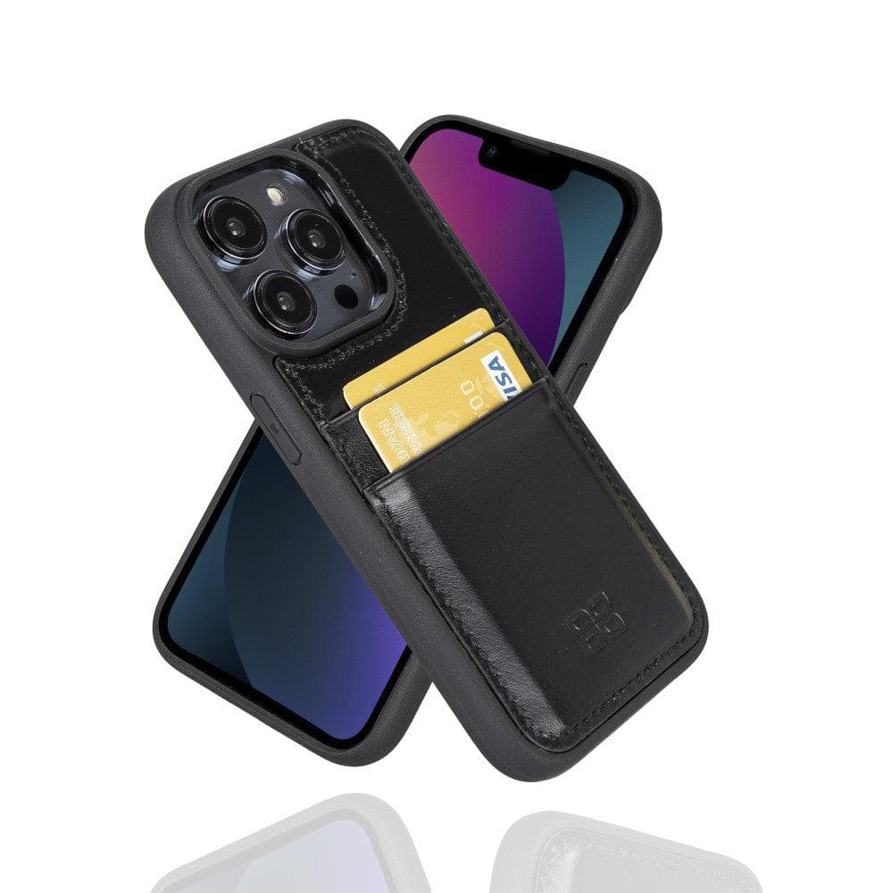Étui arrière en cuir véritable à clipser pour iPhone 14 Pro (6,1") avec porte-cartes