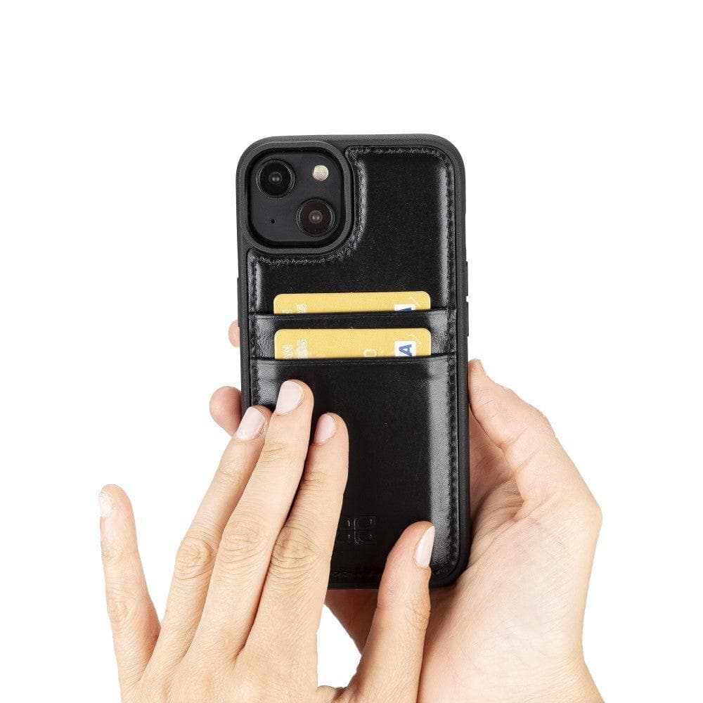 Étui arrière en cuir véritable à clipser pour iPhone 14 Pro (6,1") avec porte-cartes