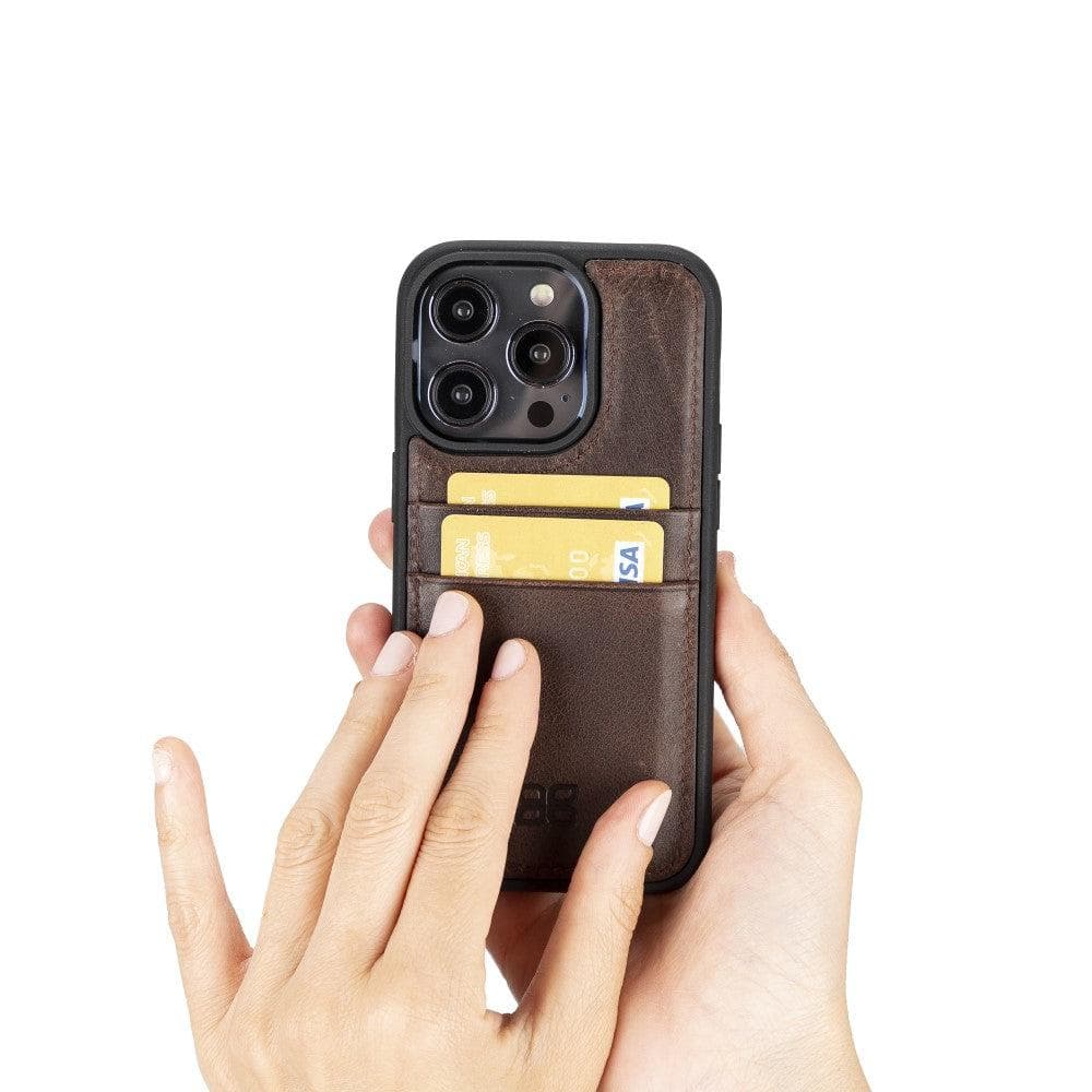 Étui arrière en cuir véritable à clipser pour iPhone 14 Pro (6,1") avec porte-cartes