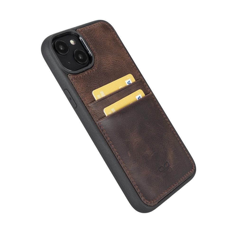 Étui arrière en cuir véritable à clipser pour iPhone 14 Pro (6,1") avec porte-cartes