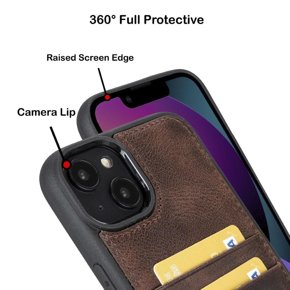 Étui arrière en cuir véritable à clipser pour iPhone 14 Pro (6,1") avec porte-cartes