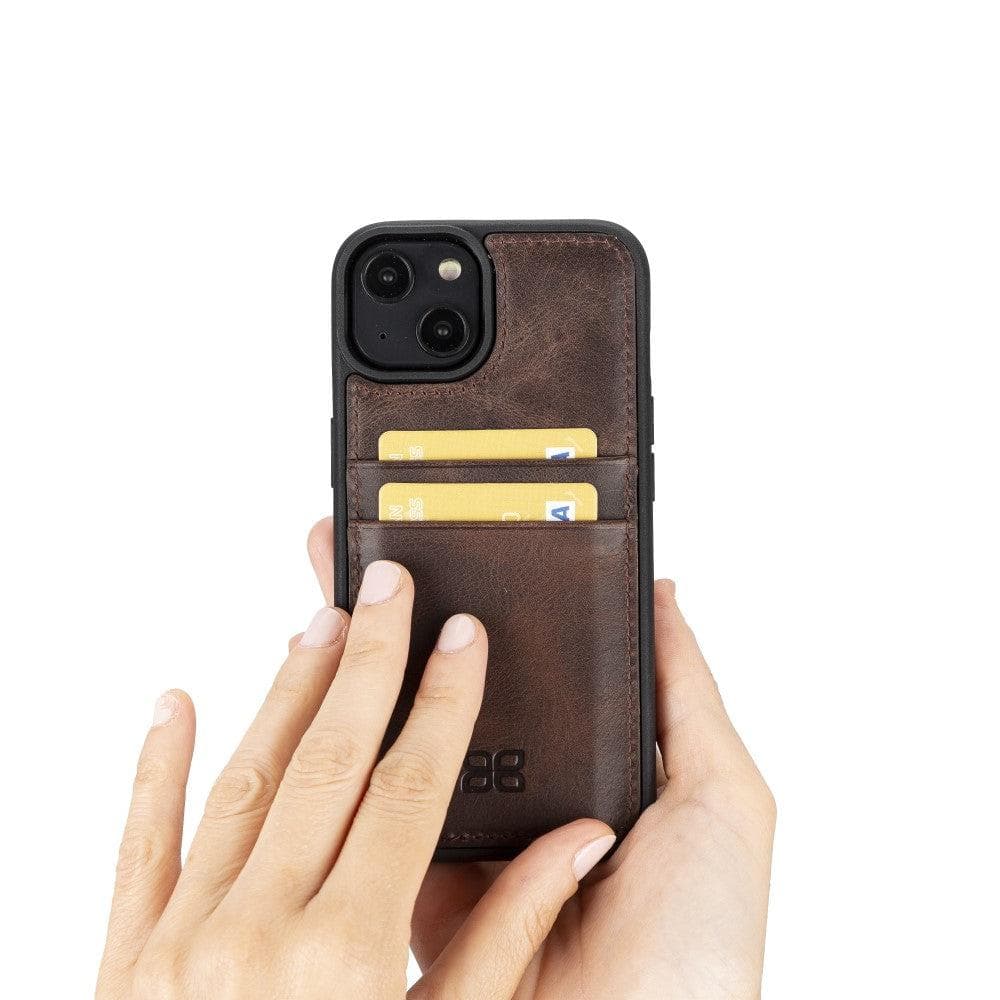 Étui arrière en cuir véritable à clipser pour iPhone 14 Pro (6,1") avec porte-cartes