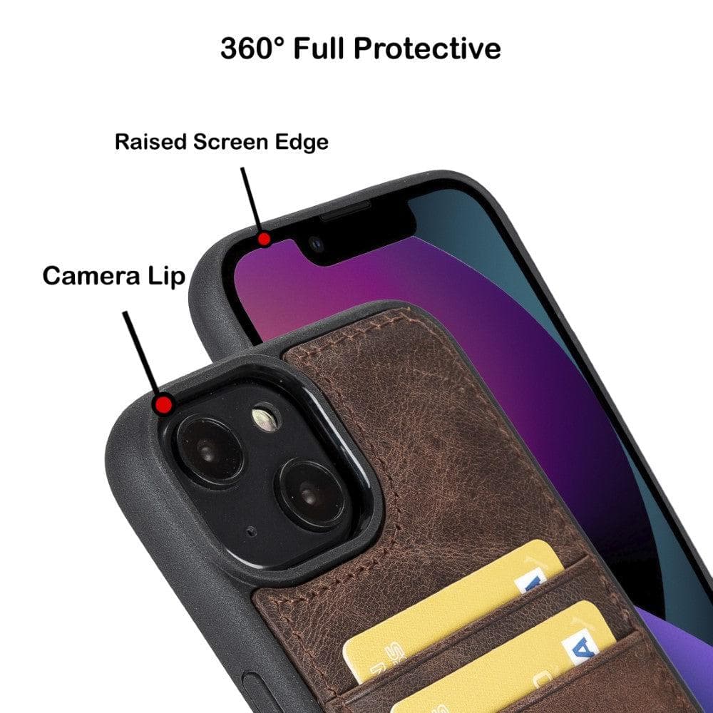 Étui arrière en cuir véritable à clipser pour iPhone 14 Pro (6,1") avec porte-cartes