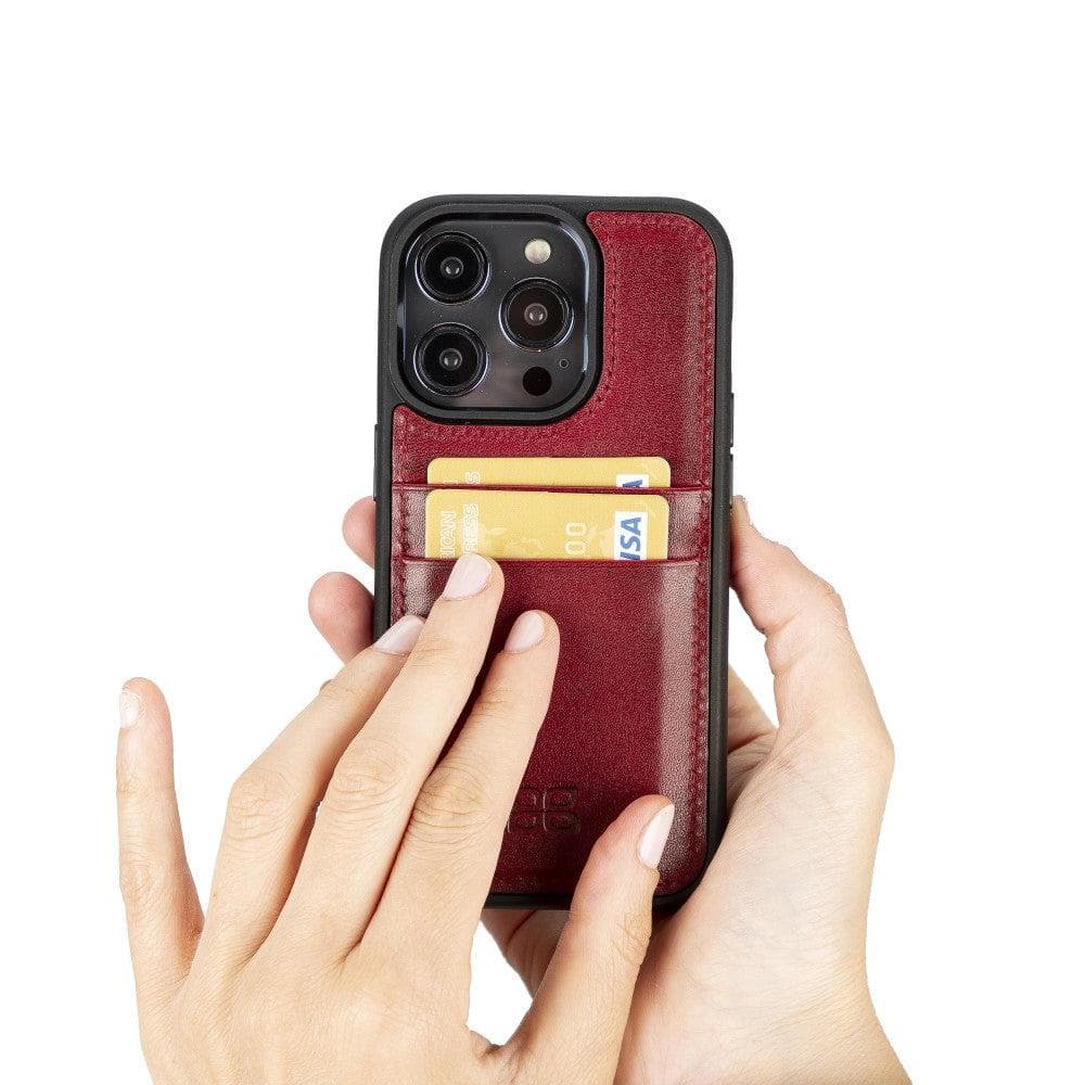 Étui arrière en cuir véritable à clipser pour iPhone 14 Pro (6,1") avec porte-cartes