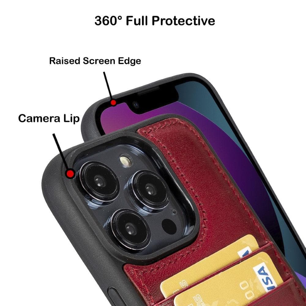 Étui arrière en cuir véritable à clipser pour iPhone 14 Pro (6,1") avec porte-cartes