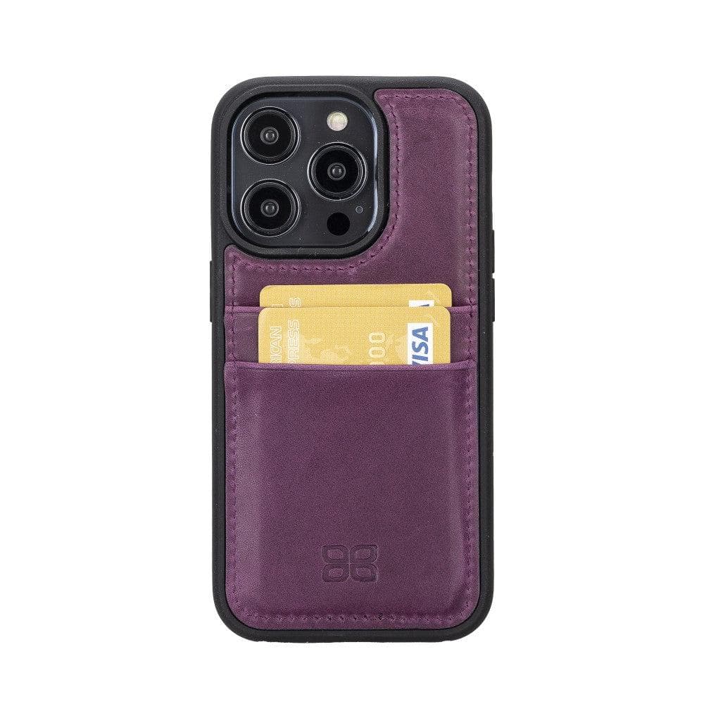 Étui arrière en cuir véritable à clipser pour iPhone 14 Pro (6,1") avec porte-cartes
