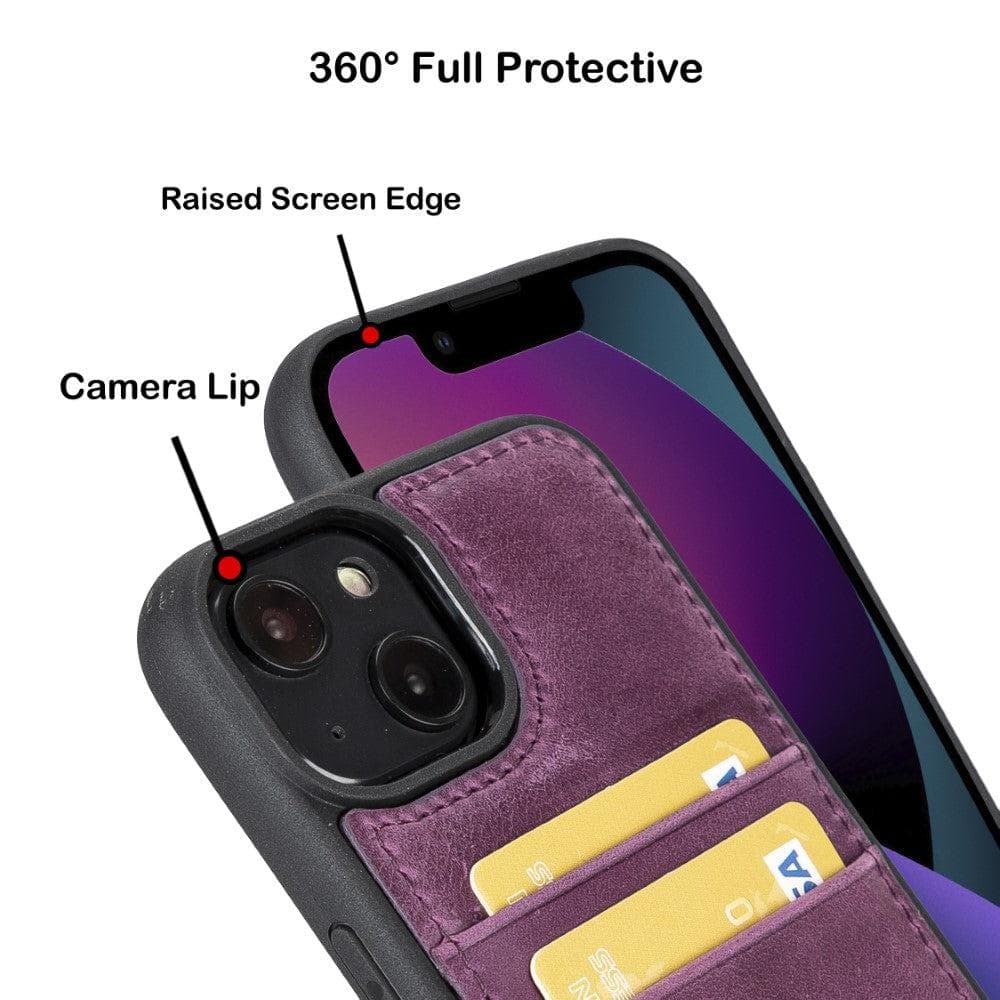 Étui arrière en cuir véritable à clipser pour iPhone 14 Pro (6,1") avec porte-cartes