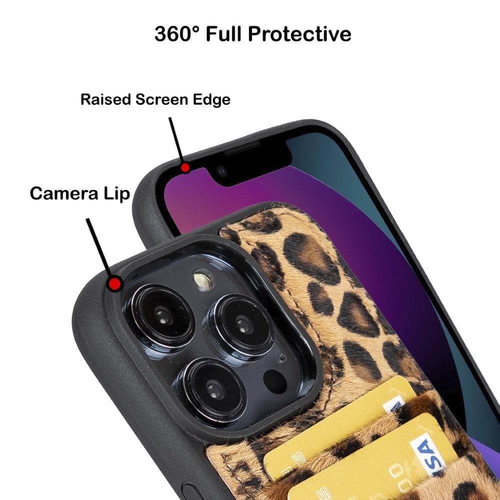 Étui arrière en cuir véritable à clipser pour iPhone 14 Pro (6,1") avec porte-cartes
