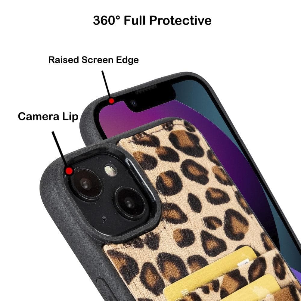 Étui arrière en cuir véritable à clipser pour iPhone 14 Pro (6,1") avec porte-cartes