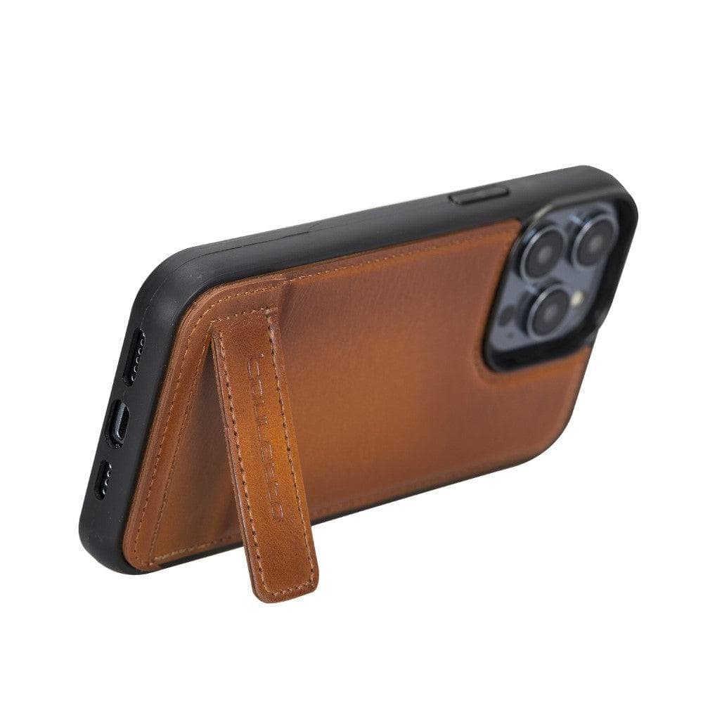 Coque arrière flexible en cuir véritable avec support pour iPhone 14 Pro Max (6,7")