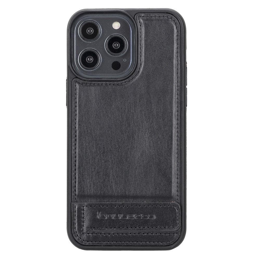 Coque arrière flexible en cuir véritable avec support pour iPhone 14 Pro Max (6,7")