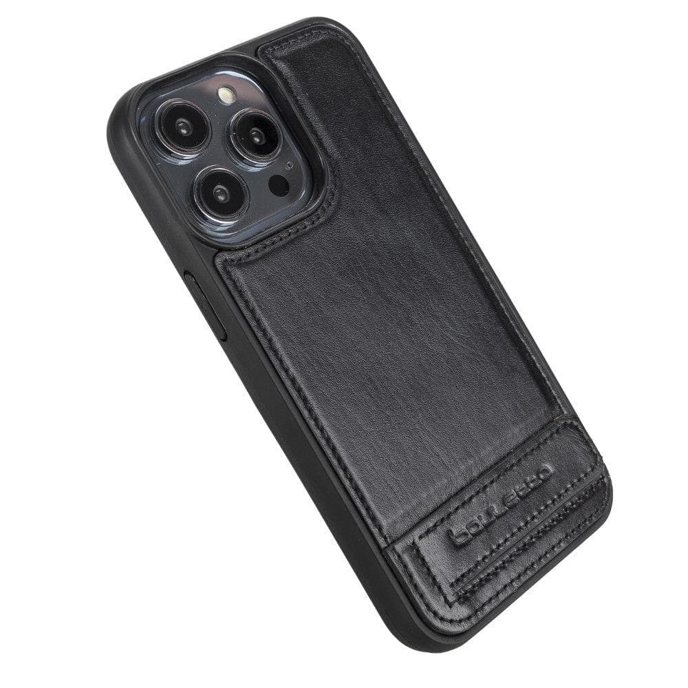 Coque arrière flexible en cuir véritable avec support pour iPhone 14 Pro Max (6,7")