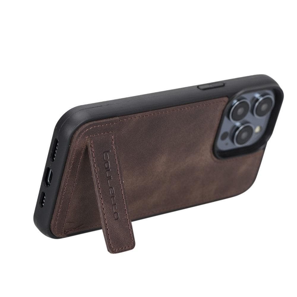 Coque arrière flexible en cuir véritable avec support pour iPhone 14 Pro Max (6,7")