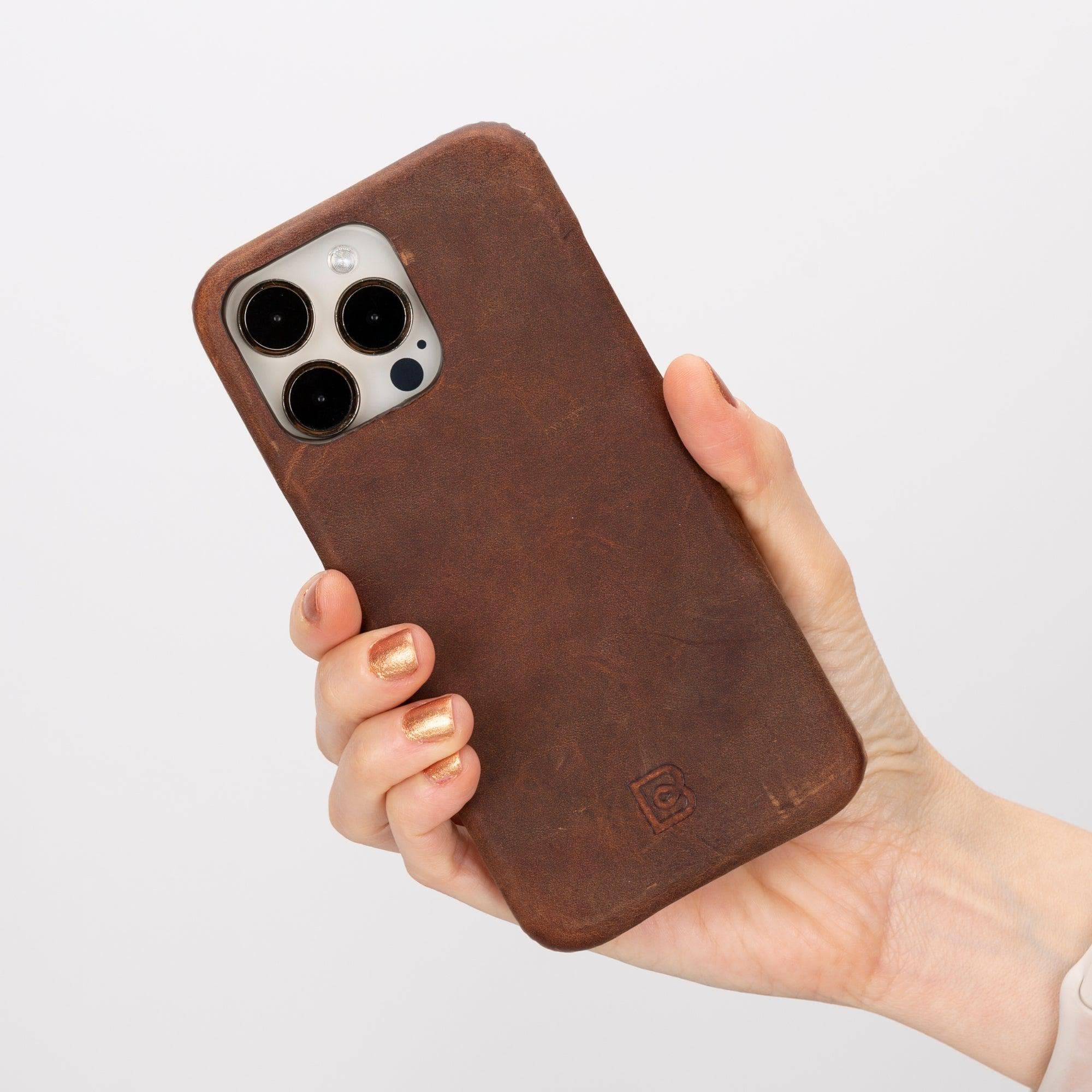 Coque arrière entièrement en cuir véritable à clipser pour iPhone 15 Pro Max (6,7") F360