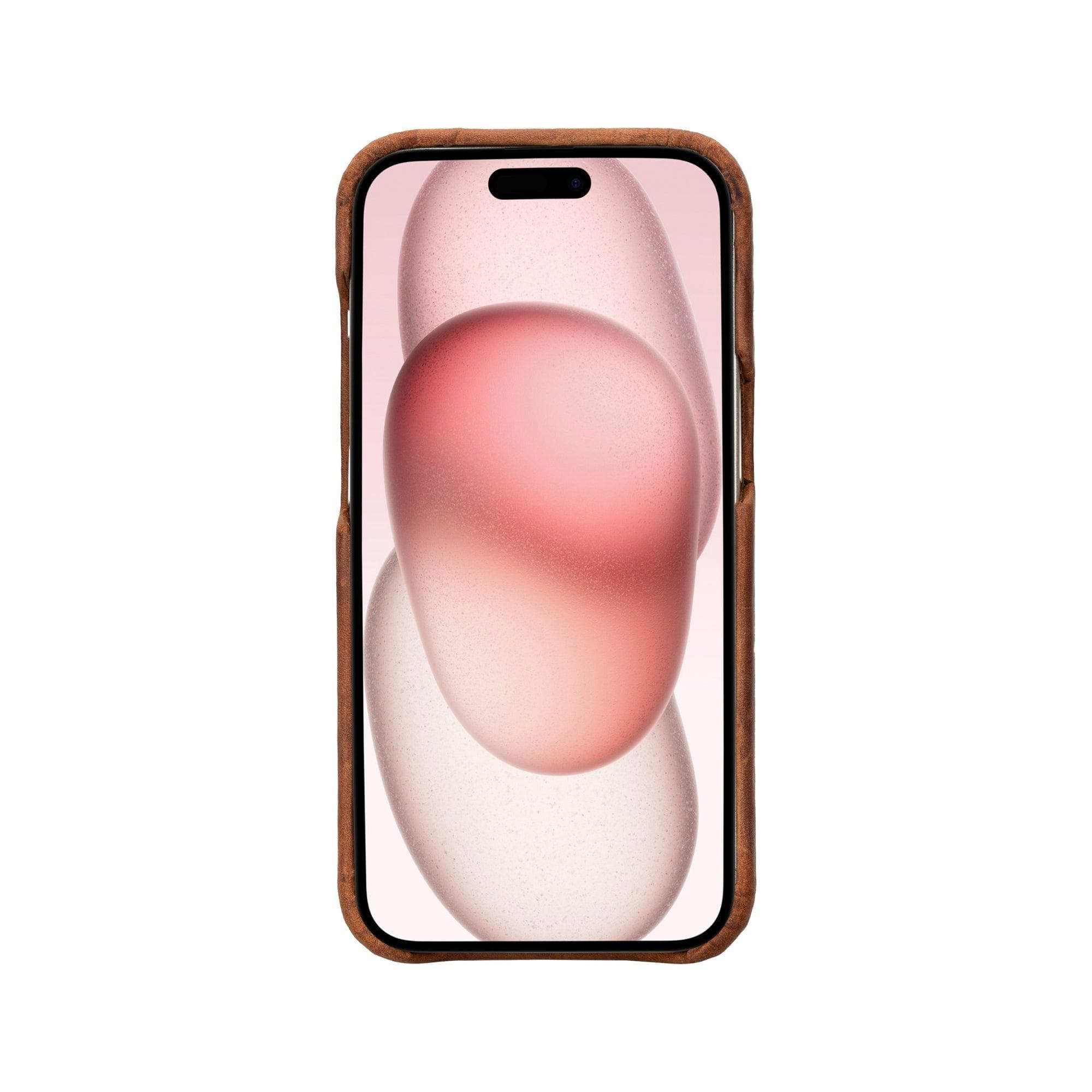 Coque arrière entièrement en cuir véritable à clipser pour iPhone 15 (6,1") F360