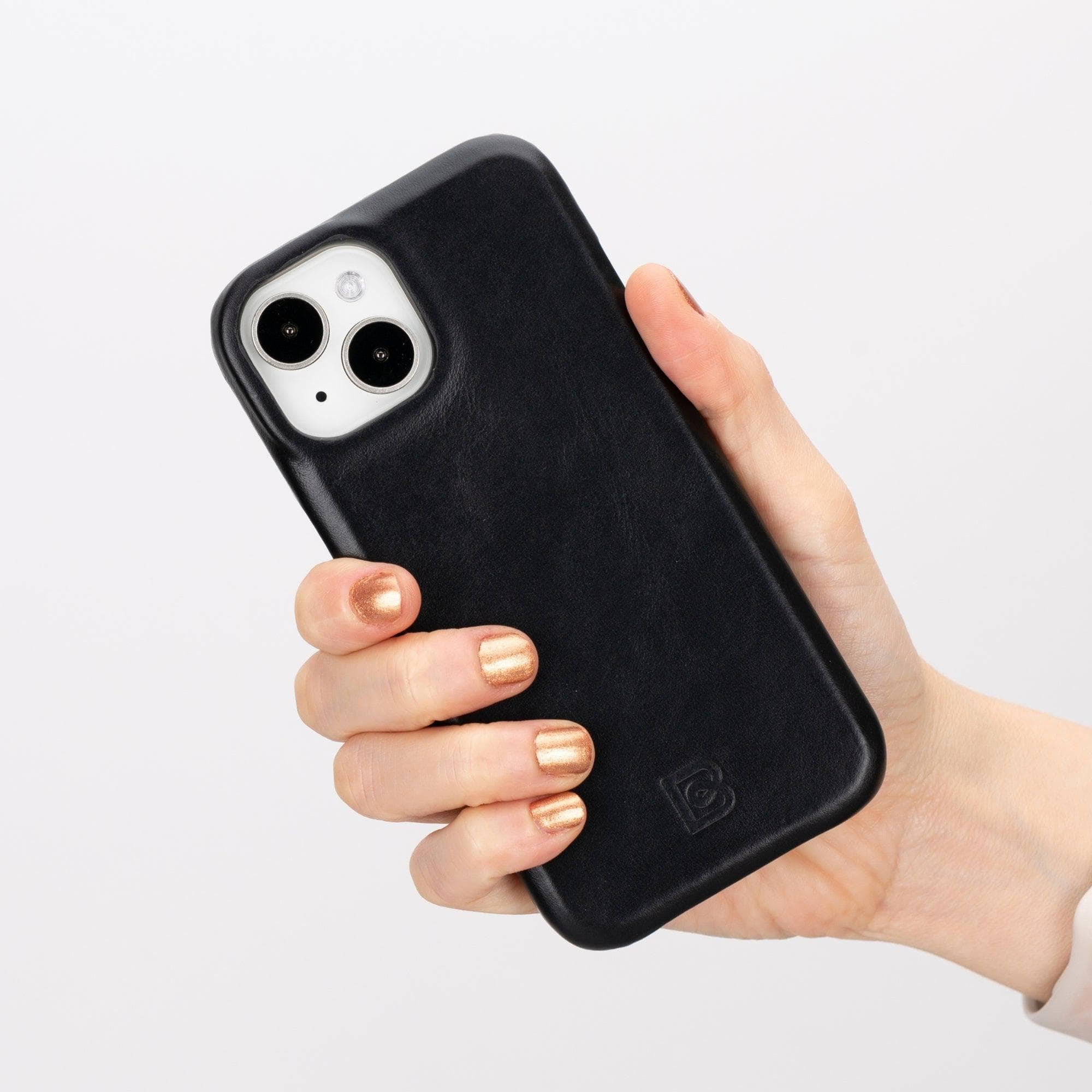 Coque arrière entièrement en cuir véritable à clipser pour iPhone 15 Plus (6,7") F360