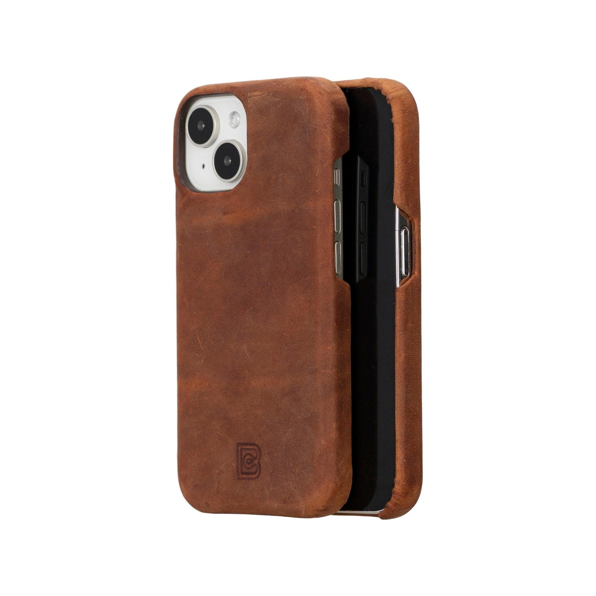 Coque arrière entièrement en cuir véritable à clipser pour iPhone 15 Plus (6,7") F360