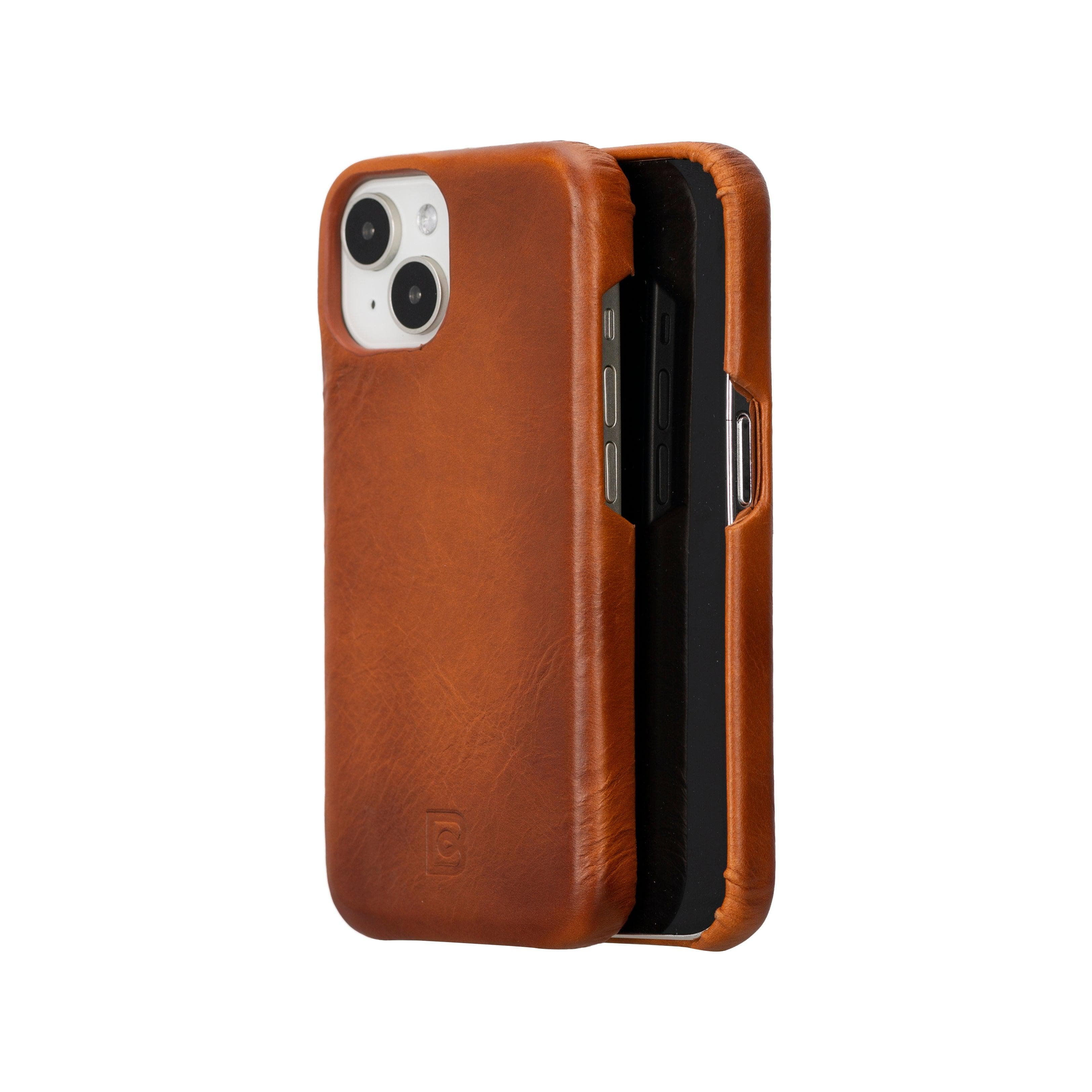 Coque arrière entièrement en cuir véritable à clipser pour iPhone 15 (6,1") F360