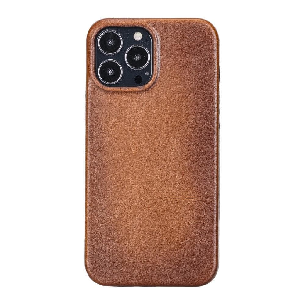 iPhone 14 Plus leather case with suede lining, slim profile, and full camera protection