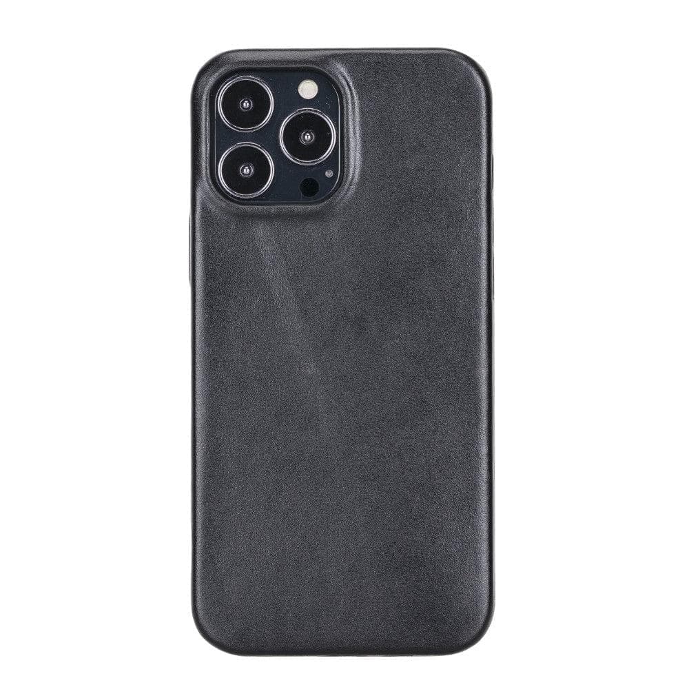 iPhone 14 Plus leather case with suede lining, slim profile, and full camera protection