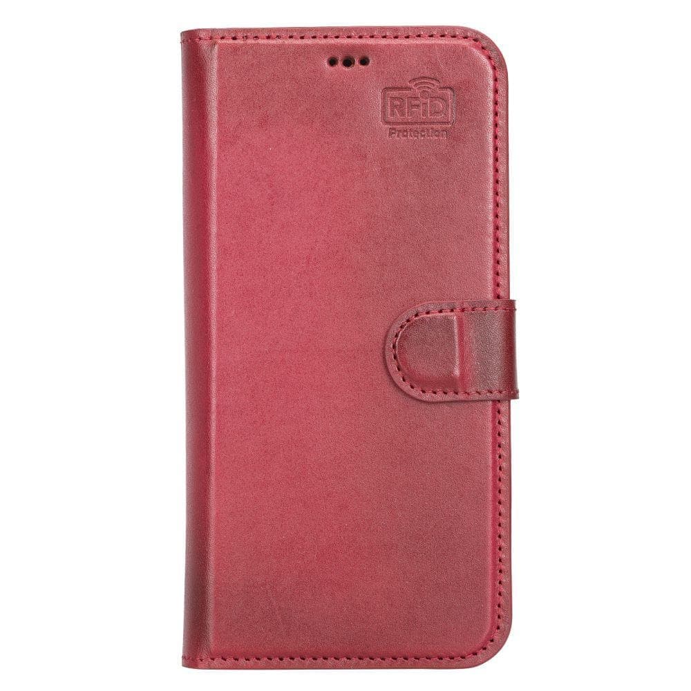 Red phone wallet case with brand logo on a white background