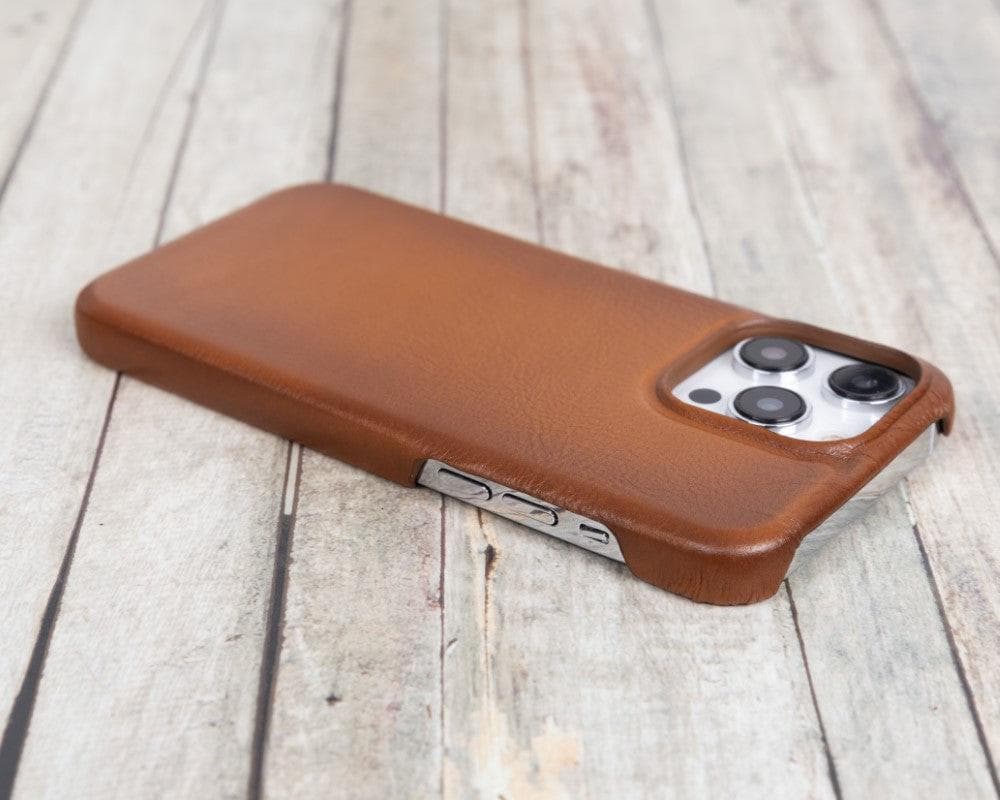 Premium leather iPhone 14 Plus case with slim design and suede interior for protection